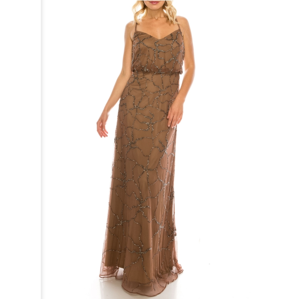 ADRIANNA PAPELL SLEEVELESS BLOUSON  LONG G…
